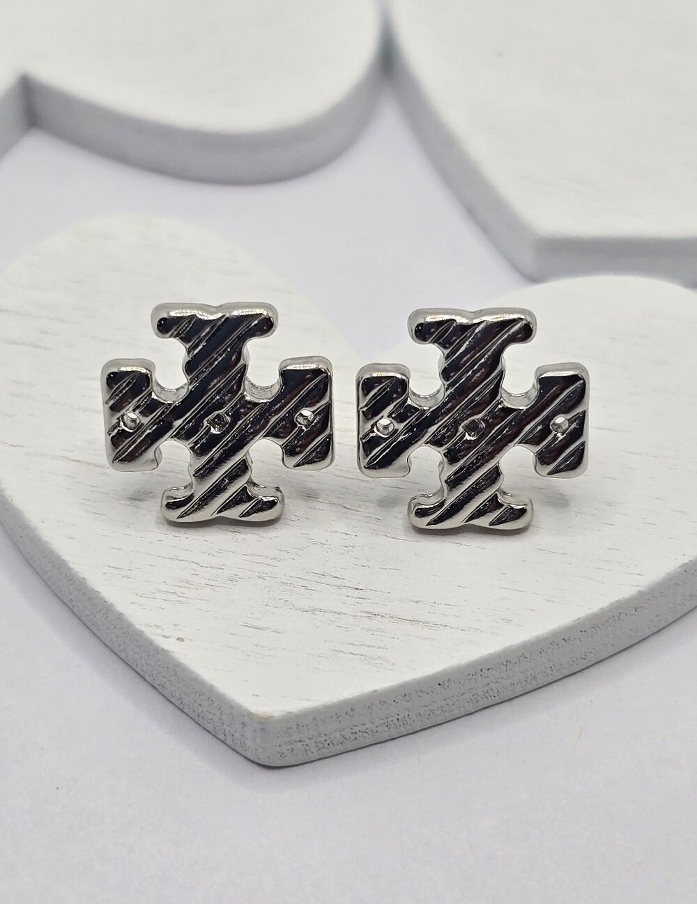 Tory Burch Twisted Rope Silver Tone Stud Earrings